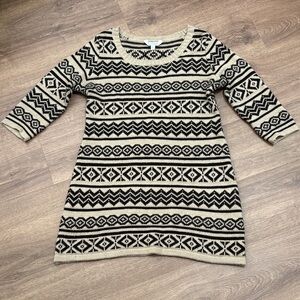 Charming Charlie Knit Sweater Patterned Black and Tan Dress Size Large